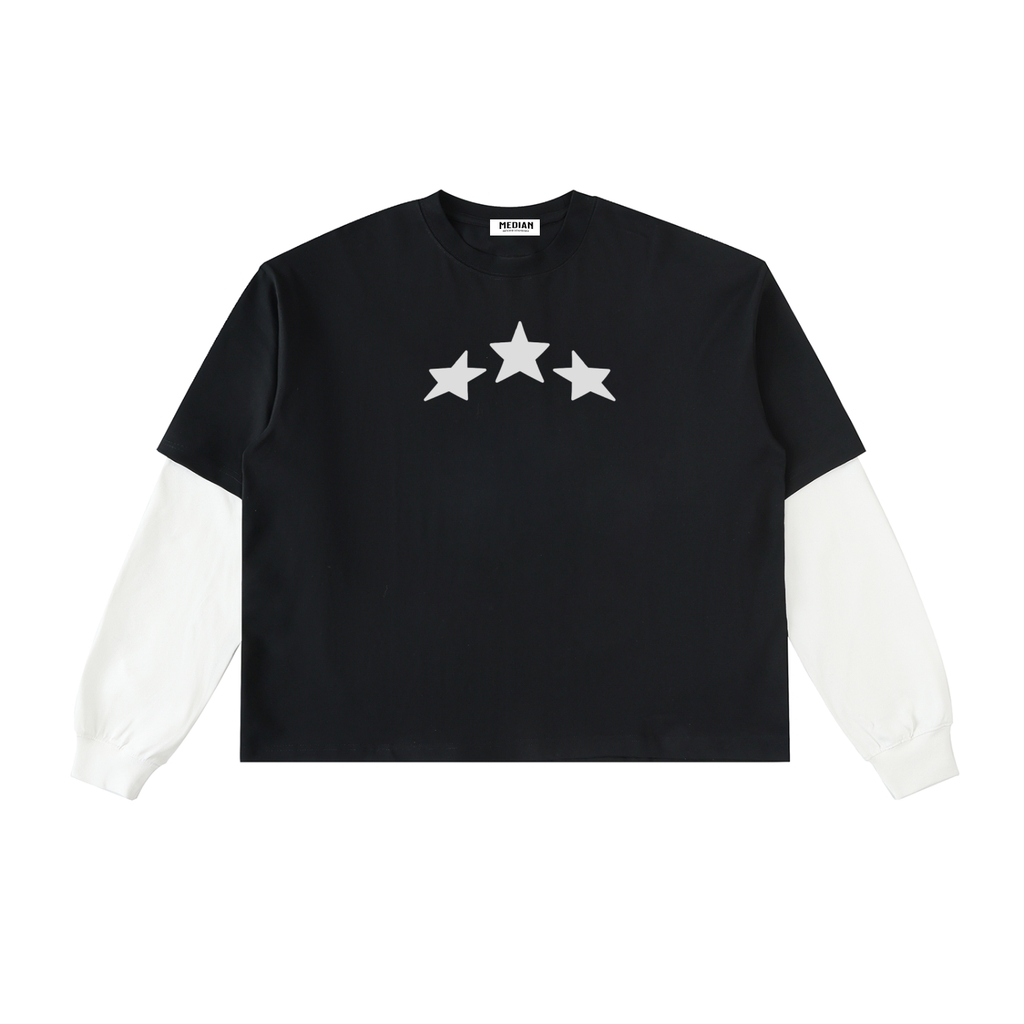 Layered Contrast Sleeve Cotton T-Shirt