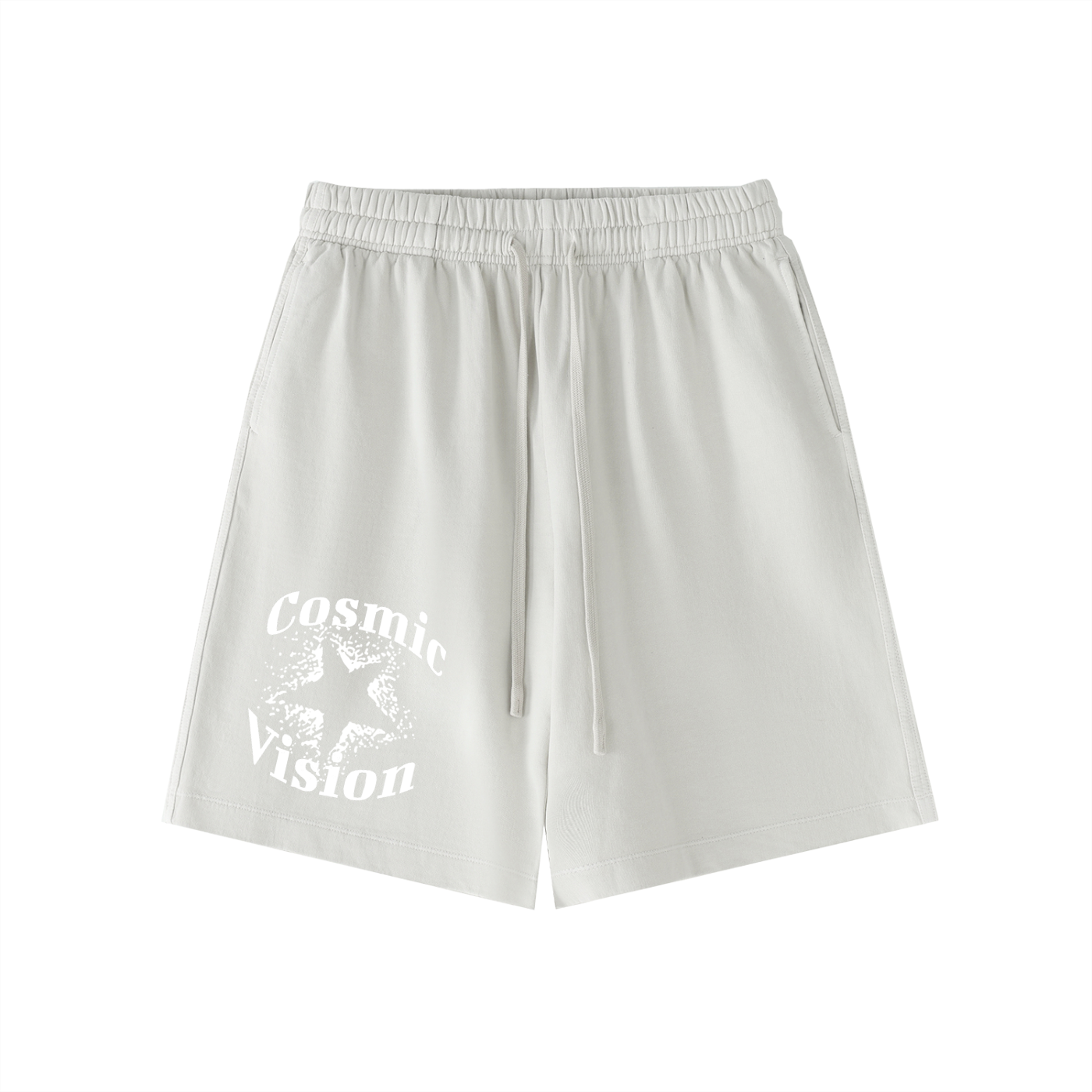 White Cosmic Vision Vintage Wash Cotton Shorts