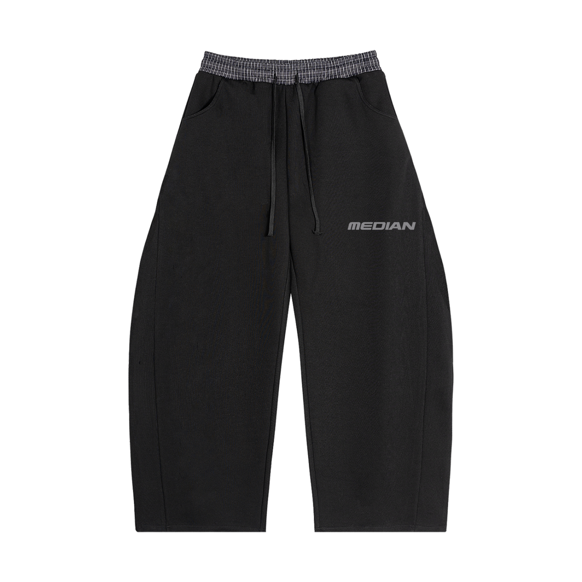 Black Median Plaid Waistband Barrel Sweatpants