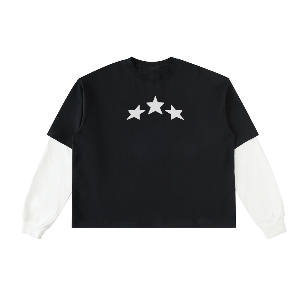 3 Starr Layered Contrast Sleeve Cotton T-Shirt