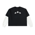 3 Starr Layered Contrast Sleeve Cotton T-Shirt