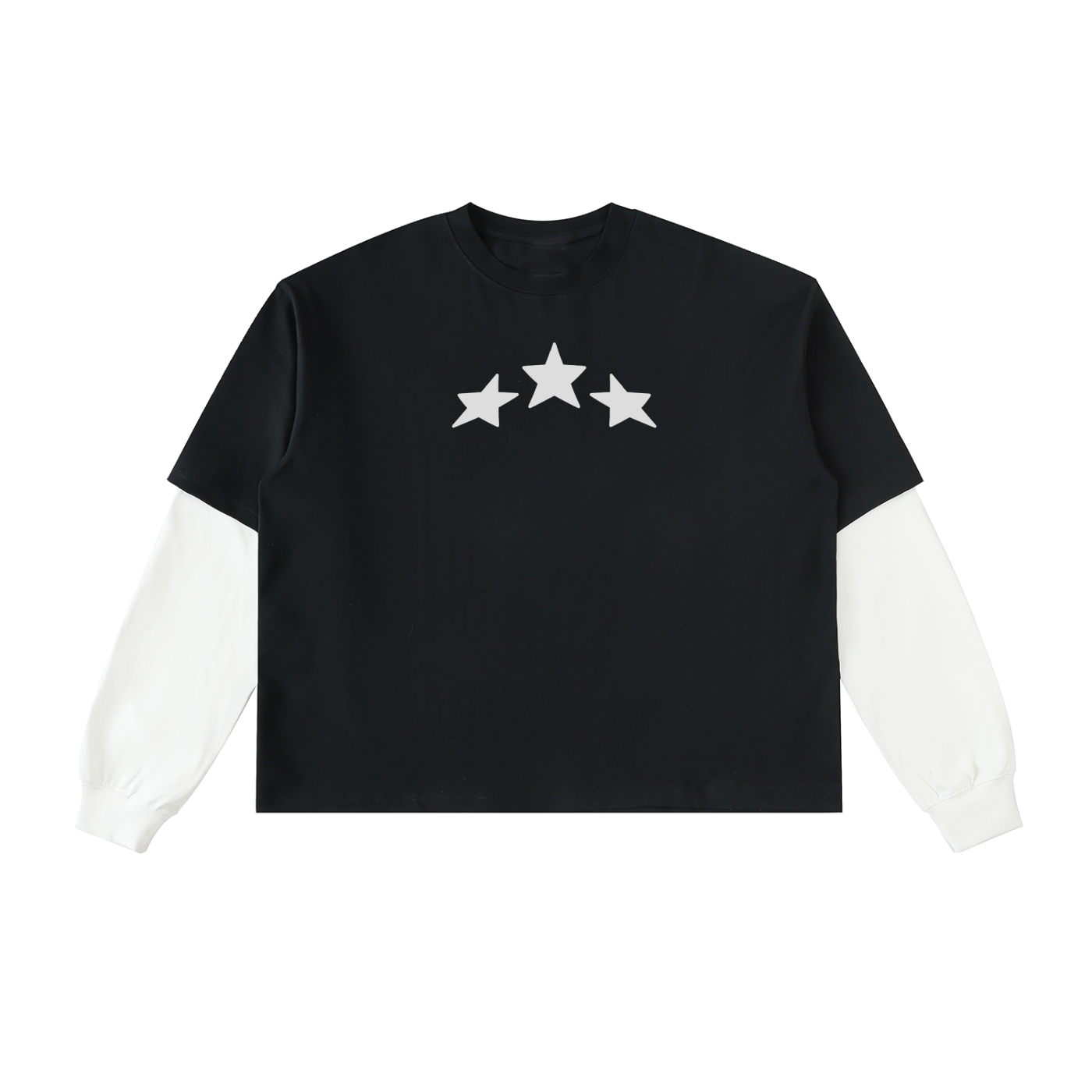 3 Starr Layered Contrast Sleeve Cotton T-Shirt