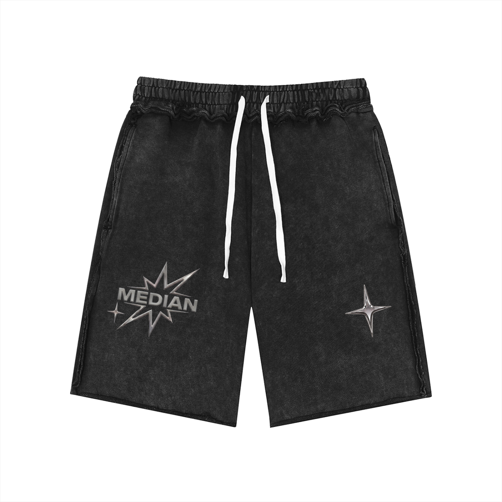 Median special Unisex Mineral Wash Raw Edge Shorts