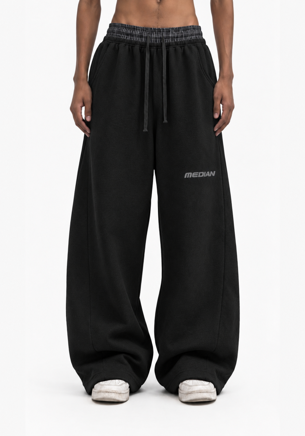 Black Median Plaid Waistband Barrel Sweatpants