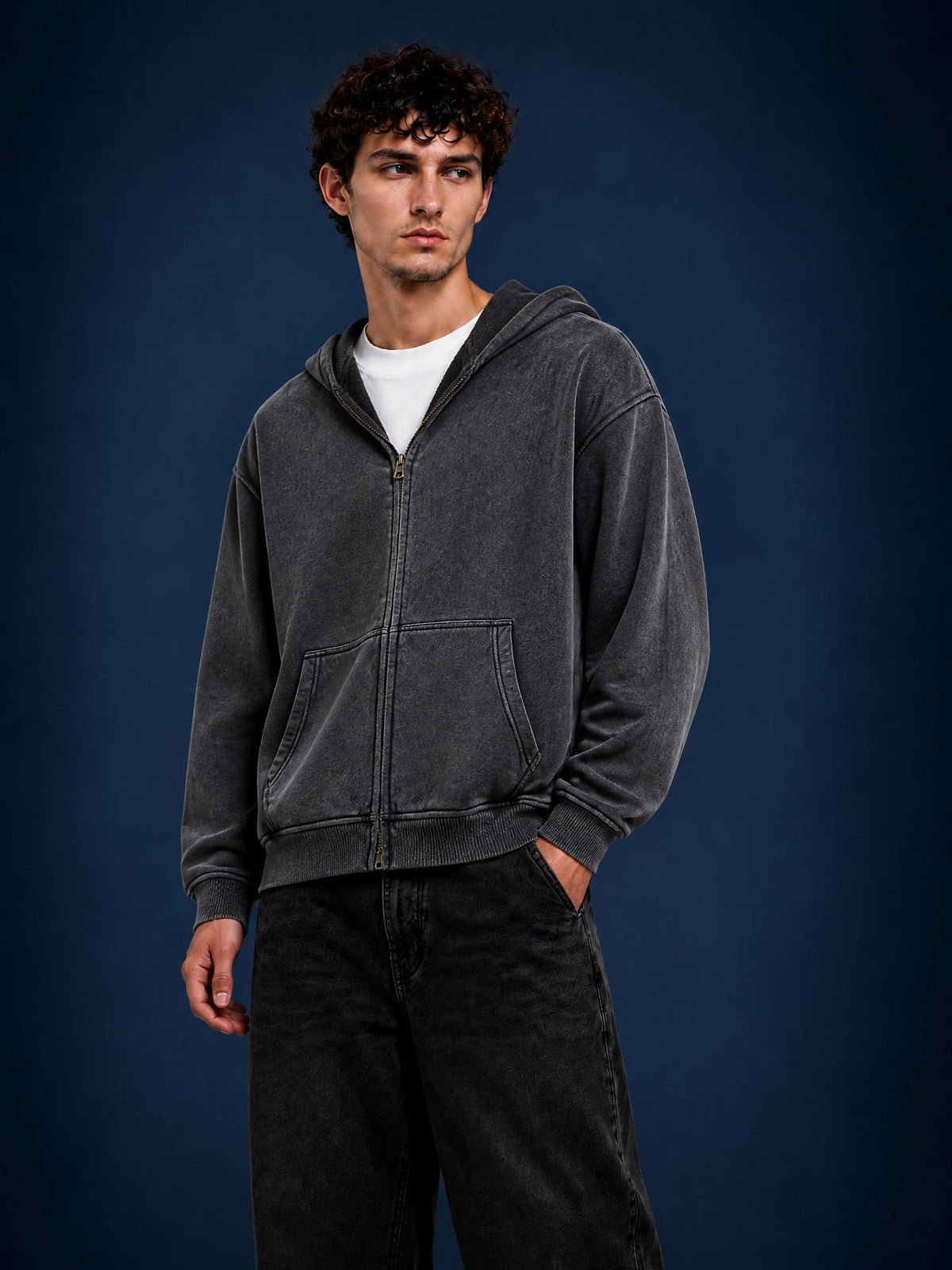 Zip-Through Boxy Fleece Hoodie