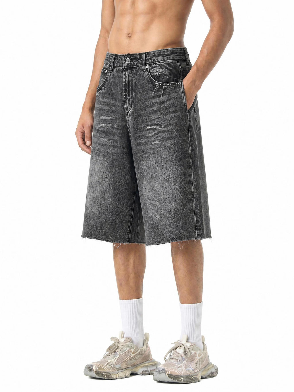 Black Men’s Vintage Wide Leg Denim Shorts