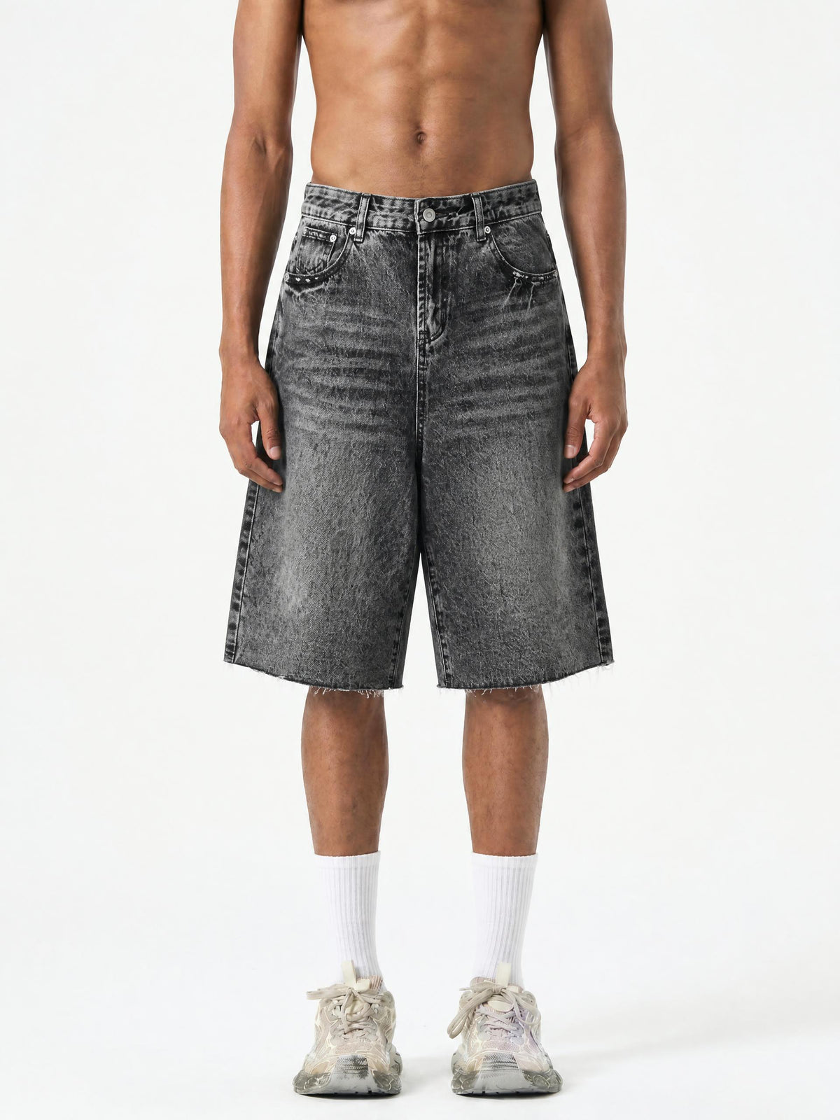 Black Men’s Vintage Wide Leg Denim Shorts
